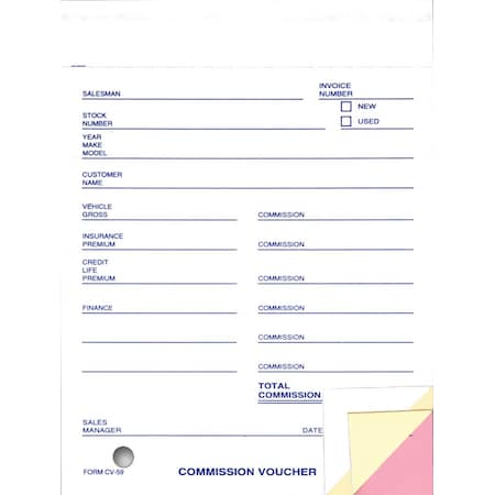 Asp Commission Voucher, 4 1/4" X 5 5/8" - 3 Part, 100 Per Pack Pk 559